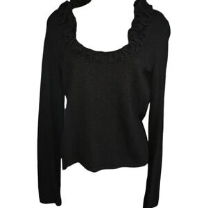 City DKNY Ruffled Collar Long Sleeve Lambs Wool/Cashmere/Rabbit Hair Sweater